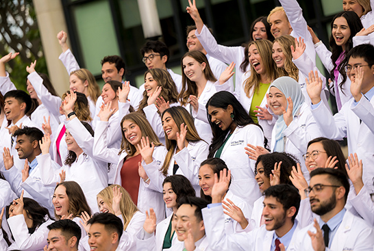 First-Year medical students pose in their new white coats.