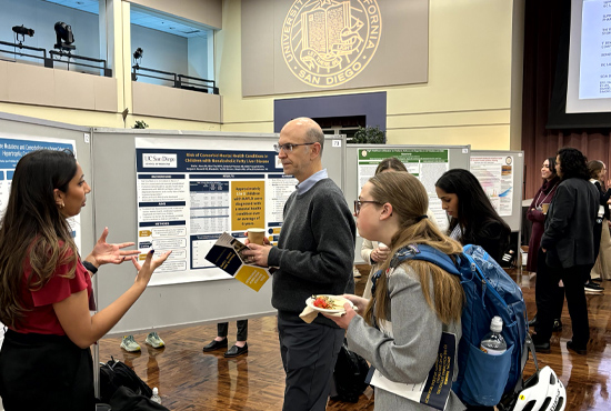 Group of people looking at research posters