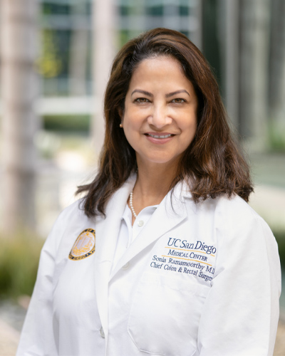 Sonia Ramamoorthy, M.D. outside, smiling at camera