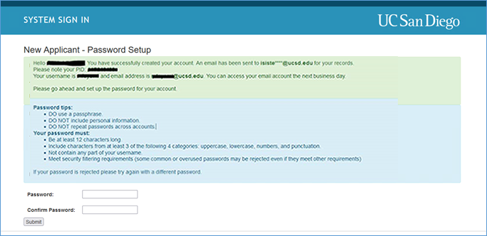 new applicant password setup